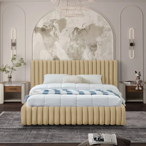 Hailey Camel Velvet Upholstery Bed