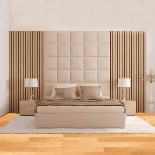 Square Design Wall Panel Headboard Bed