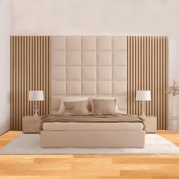 Square Design Wall Panel Headboard Bed
