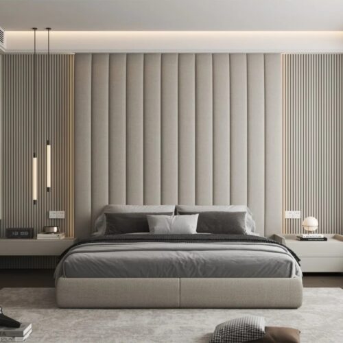 Velvet Padded Wall Panel Bed